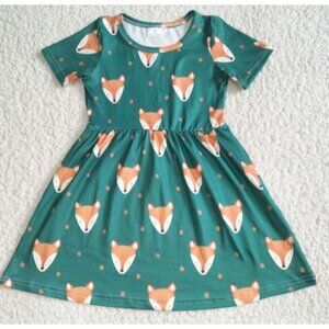 Toddler Girls Green Fox Print Short-Sleeve Dress 3T